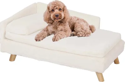 Image de Lit surélevé pour animaux de compagnie - Canapé en forme de L pour chats - Pieds en bois massif, imperméable, 100 % coton, coussin moelleux, pour intérieur - Taille S - Beige