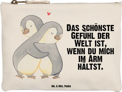 Produktbild von Mr. & Mrs. Panda Kulturbeutel Pinguine Kuscheln Größe M - Weiß - Geschenk, Hochzeitstag, toiletry bag, Valentinstag, Pouch, Freundin, Kosmetiktasche, für Frauen, Männer