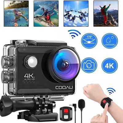 Image de Caméra d'action FHD 4K 20 MP avec carte de 32 Go, caméra sous-marine étanche jusqu'à 40 m, caméra d'action grand angle 170 degrés