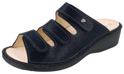 Produktbild von FINN COMFORT Pisa Damen Pantolette dunkelblau bedrucktes Nubukleder - Größe: 42