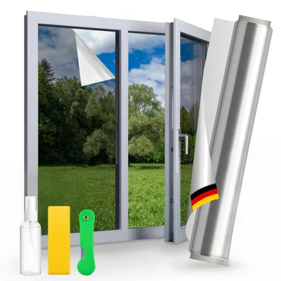 Produktbild von Fensterfolie Hitzeschutz Sonnenschutz UV Schutz Sichtschutz Spiegelfolie Thermofolie Selbstklebend Silber 60x400cm Außen & Innen