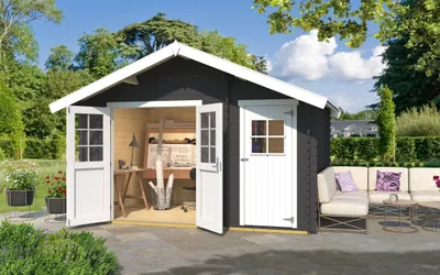 Produktbild von Gartenhaus Vaduz 253, 28mm Wandstärke, 2-Raum Haus - B x T x H - 420.00 x 310.00 x 270.00 - Carbongrau