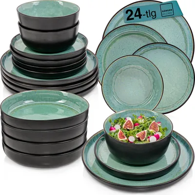 Produktbild von SÄNGER Steingut Geschirrset Fiji, Tafelservice 24 teilig für 6 Personen