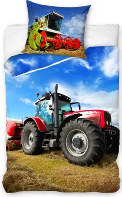 Produktbild von Traktor Bettwäsche für Jungen 135x200 80x80 cm mit Mähdrescher aus 100% Baumwolle mit Reißverschluss