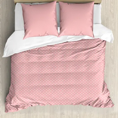 Zdjęcie produktu dla ABAKUHAUS Różowy zestaw pościeli w kropki, uroczy i ładny wzór w stylu retro oraz powtarzalny kompozycja, 155 x 220 cm + 80 x 80 cm, jasnoróżowy i biały