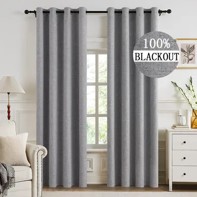 Blickdichte Vorhänge mit Ösen, 2er-Set, 140x280 cm, Leinenstil