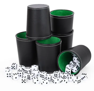 Image de Lot de 6 gobelets en cuir avec 36 dés
