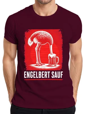 Productafbeelding van Engelbert Sauf Strauss Vogel Bier Handwerker Malle Party T-shirt voor heren, bordeauxrood, maat XXL