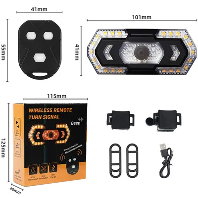 Image de Clignotants de vélo, feux arrière de vélo lumineux avec clignotants, feux arrière de vélo à LED rechargeables, clignotants de vélo sans fil avec télécommande