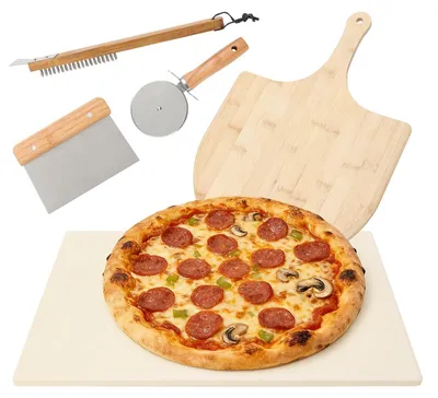 Obrázok produktu pre Kameň na pizzu do rúry - 8 kusov príslušenstva - Kameň na pizzu do grilu - Kameň na pizzu do kamada - Kameň na pizzu z cordieritu - Vhodný na prípravu pizzy - Príslušenstvo na pizzu