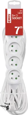 Prodlužovací kabel 7 m / 5 zásuvek / bílý / PVC / 1,5 mm2