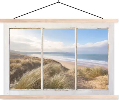 Produktbild von MuchoWow® Textilposter Aussicht - Strand - Meer 120x80 cm mit holzfarbenen Rahmen - Aufhängeset