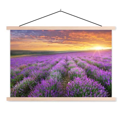 Produktbild von MuchoWow® Textilposter Lavendel - Wolken - Frühling 120x80 cm mit holzfarbenen Rahmen - Aufhängeset