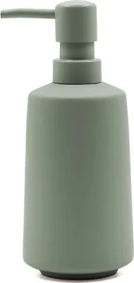 A green soap dispenser with a pump.