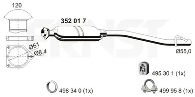 Produktbild von ERNST 352017 Mittelschalldämpfer Schalldämpfer passend für MERCEDES-BENZ C-Klasse Limousine (W203) C-Klasse T-modell (S203)