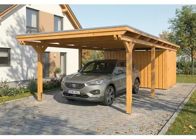 Produktbild von Einzelcarport SKAN HOLZ Emsland inkl. Abstellraum, EPDM Folie, Pfostenanker 402 x 846 cm eiche hell