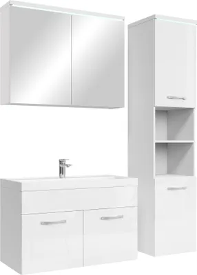 Image de Meuble de salle de bain de Paso 80 x 40 cm lavabo Blanc Brillant – Armoire de rangement Meuble lavabo armoire miroir