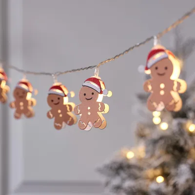 Lichterkette mit 10 LED-Lebkuchenfiguren, warmweiß, 1,35 m, Timer