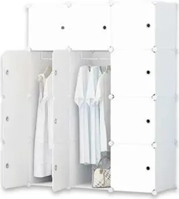 Produktbild von Weißer modularer Kleiderschrank mit 12 Regalen und Boxen