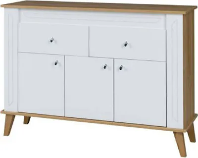 Produktbild von Kommode Bambey 09, Farbe: Eiche / Weiß - 90 x 124 x 44 cm (H x B x T)