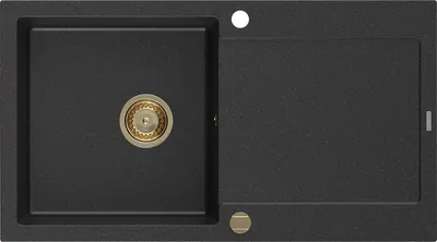 Produktbild von Mexen Leo Granitspüle mit einem Becken und einer Abtropffläche 900 x 500 mm, Schwarz/Silbermetallic, Siphon Gold - 6501901010-73