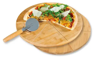 Image de Planche à pizza en bambou avec couteau à pizza, diamètre 32 cm
