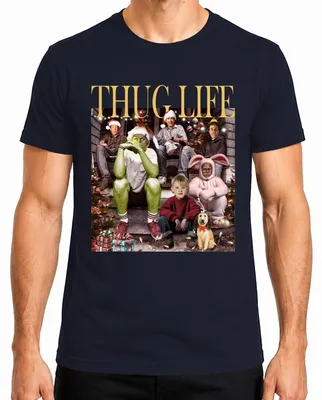 Imagen del producto de Camiseta para hombre, diseño "Thug Life Grinch Kevin Alone at Home", temática navideña, color azul marino, talla XL
