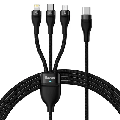 Zdjęcie produktu dla Baseus Flash Series II kabel USB Typ C - USB Typ C / Lightning / micro USB 100 W 1,5 m czarny (CASS030201)