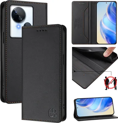 Obrázek produktu pro Kožené pouzdro pro Tecno Spark 10 5G, flipové pouzdro s přihrádkami na karty, peněženkou a stojánkem Černý