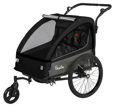 Immagine prodotto di Rimorchio per bicicletta, design 2-in-1, cintura di sicurezza a 5 punti, colore nero