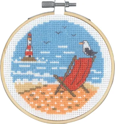 Image de Kit de point de croix Permin avec cadre « pier », diagramme de comptage, diamètre 10 cm, 13-1425