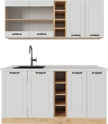 Produktbild von Singleküche Vicco R-Line Weiß Landhaus/Goldkraft Eiche 160 cm , AP Marmor, Model 53294