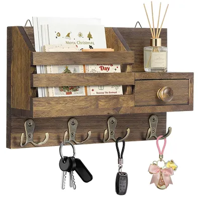 Produktbild von Schlüsselbrett mit Ablage, Holz, 4 Doppelfächer, braun