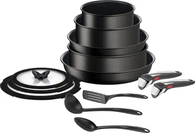 Produktbild von 13-teiliges Antihaft-Induktionskochgeschirr-Set, Pfannen, Töpfe, Deckel, Griffe, Küchenutensilien, L3959343, Schwarz, 24/28 cm