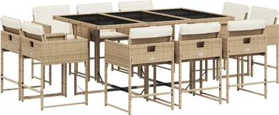 Produktbild von vidaXL 11-tlg. Garten-Essgruppe mit Kissen Beige Poly Rattan