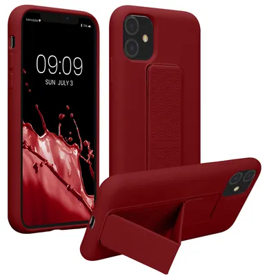 Produktbild von kwmobile Handyhülle für Apple iPhone 11 Hülle - TPU Silikon Case mit Fingerhalter und Stand - Schutzhülle Cover in Rhabarber Rot