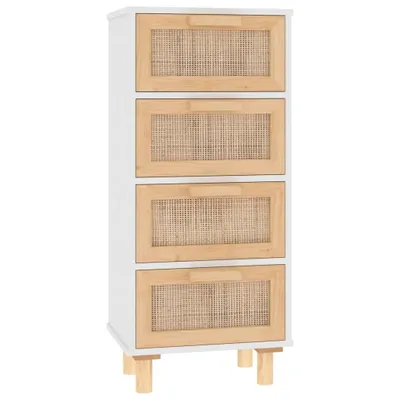 Produktbild von vidaXL Kredens biały 40x30x90 cm z litego drewna sosnowego i naturalnego rattanu