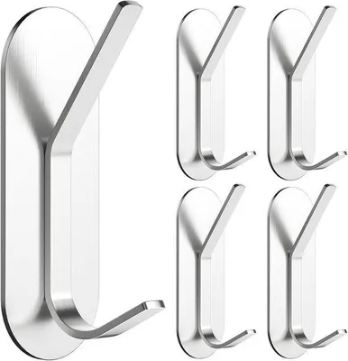 Produktbild von Famanu Handtuchhaken selbstklebend, 5 Stück, Edelstahl, Silber, für Bad, Küche und Büro