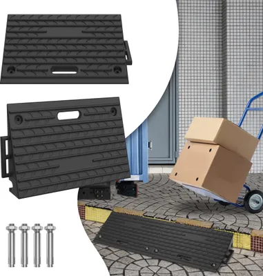 Produktbild von LARS360 Bordsteinrampe aus Gummi 10 cm, 2 Stück - Türschwellenrampe Auffahrrampe für Rollstuhl, Motorrad, Auto mit Griff für einfachen Transport