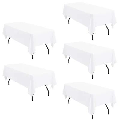 5er-Set weiße Polyester-Tischdecken 152x250 cm, rechteckig, waschbar