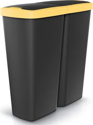 Zdjęcie produktu dla MONZANA® Kosz na odpady kuchenne 50L 2 komory z pokrywą Kosz na śmieci z przyciskiem Kosz na odpady biurowe Kosz na odpady organiczne Żółty worek System segregacji odpadów Recykling Czarny Żółty