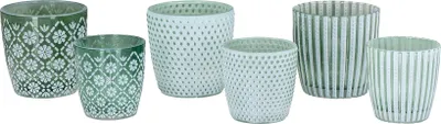 Produktbild von 6er Set Teelichthalter Grün Weiß Glas Windlicht Tischdeko Kerzenhalter Kerzen Deko