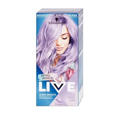 A box of Schwarzkopf Live Ultra Brights hair dye in the shade Lilac Crush.