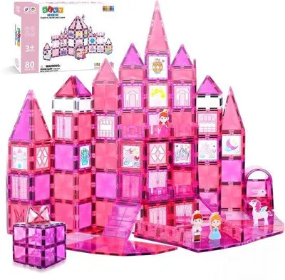 Imagen del producto de Olvy, bloques magnéticos Montessori, juguete de 80 piezas. Fichas magnéticas para niños, bloques magnéticos, juguete de construcción magnético. Modelos: Magna, Princesa