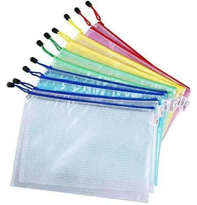 Image de Pochettes de documents A4 avec fermeture éclair, lot de 10, 5 couleurs, en mesh et PVC, dimensions : 33 x 23 cm