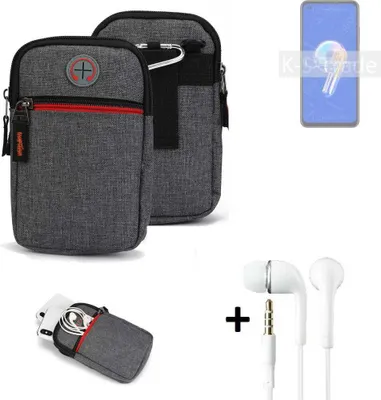 Produktbild von K-S-Trade Gürteltaasche + Kopfhörer kompatibel mit Asus Zenfone 9 Handy Tasche Holster Schutz Hülle Handy Hülle grau Zusatzfächer 1x