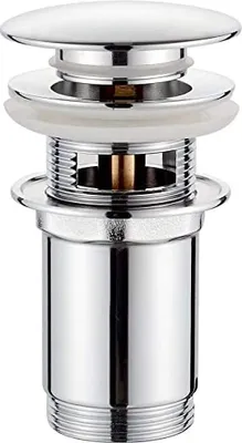 Image de Bouchon de vidange pop-up - Système "clic-clic" - Robinet de lavabo universel avec trop-plein - Bouchon de vidange pour bidet - Chrome - Argent [Exclusivité Amazon]