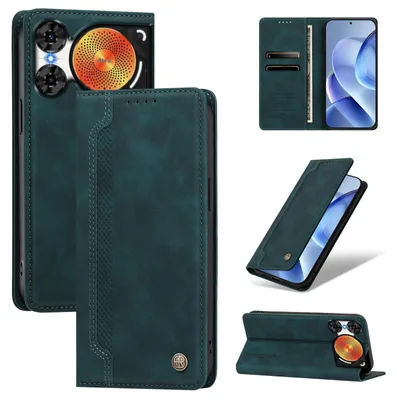 Image de Étui pour téléphone ZTE Nubia Music 2, en cuir synthétique, type portefeuille rabattable, avec compartiments pour cartes et support intégré, couleur verte
