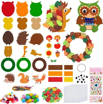Produktbild von Herbstbastelarbeiten für Kinder, Filz-Bastelsets zur Dekoration, Bastelsets für den Herbst, Bastelsets für Kinder, mit Igel, Eule, Kränzen