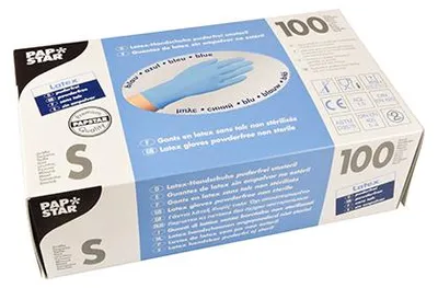 Produktbild von 1000 Papstar Handschuhe, Latex puderfrei blau Größe S 12254